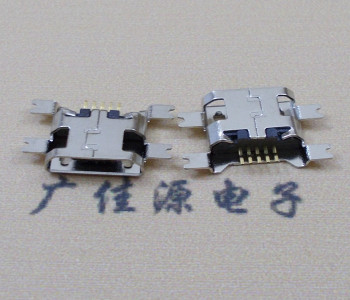 常州镀镍Micro USB 插座四脚贴 直边沉板1.6MM尺寸结构